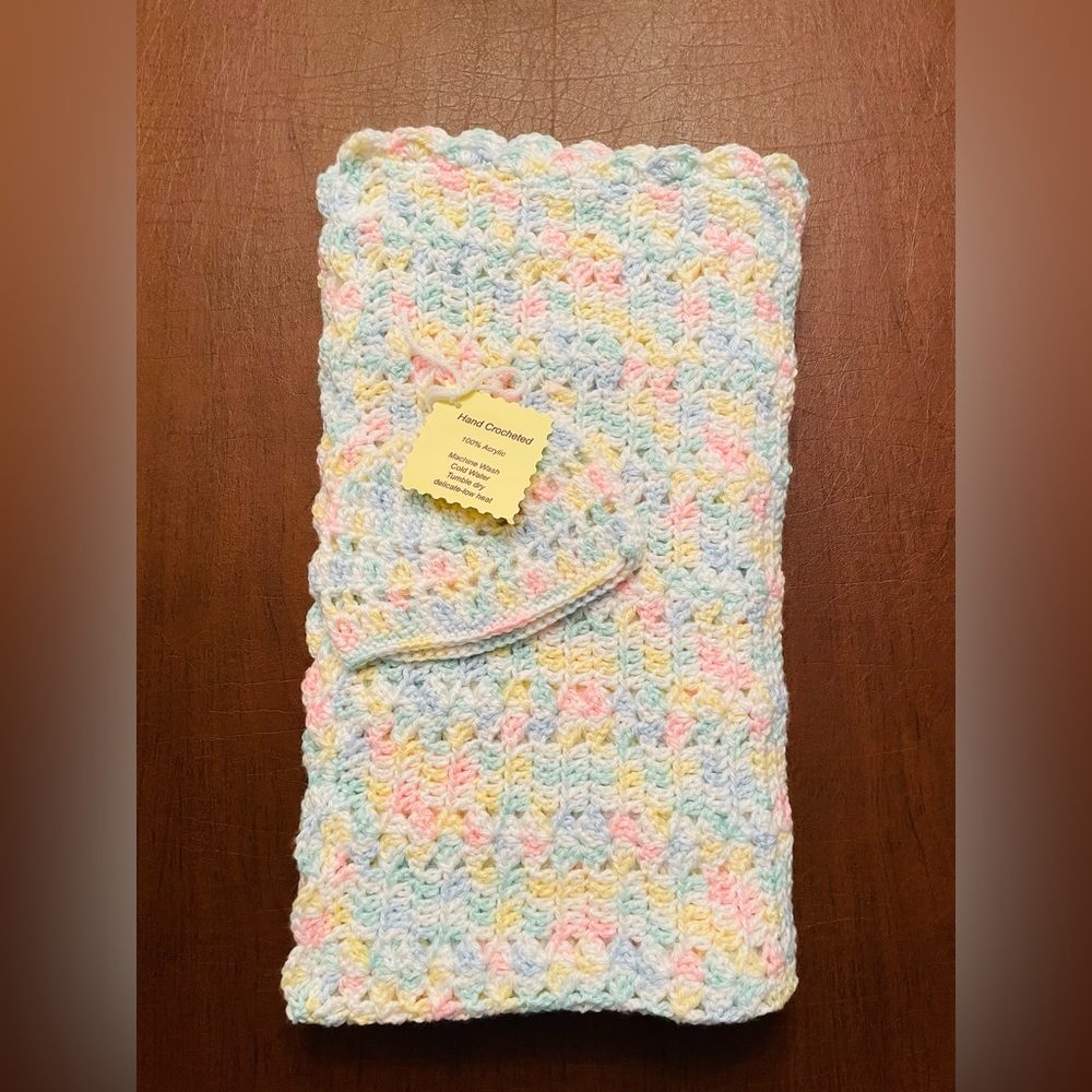 Crochet Baby Blanket with Matching Hat - Pastels